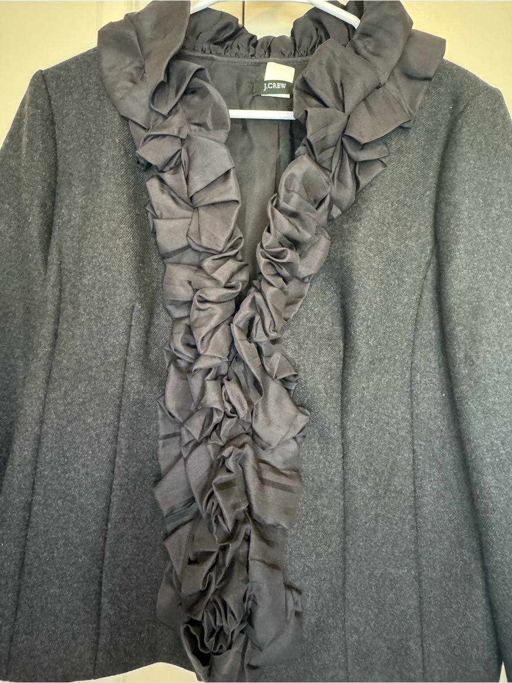 J. Crew Black Wool Ruffle-Trim Jacket - Picture 2 of 4